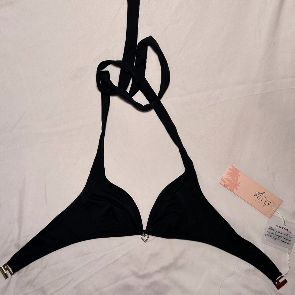 Oh Polly Black Bikini Top w/ Rhinestone Heart